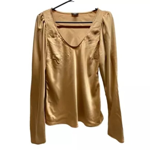 Express Top Women's Medium Golden Tan Pullover Long Sleeve V-Neck GUC - Picture 1 of 13